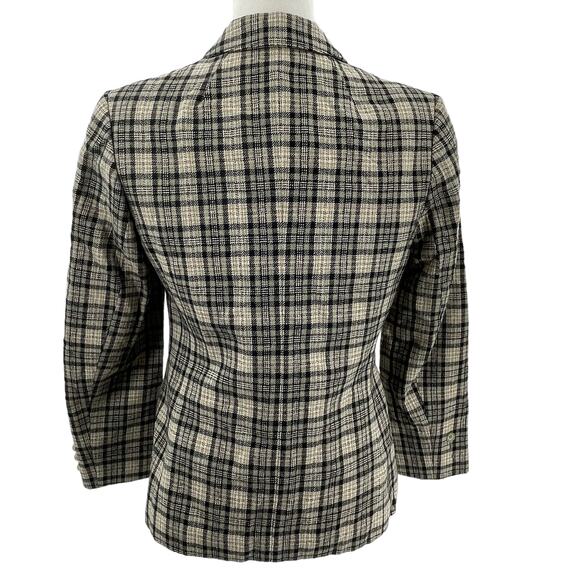 Pendleton Vintage 80s Black Gray Plaid Virgin Wool Classic Retro Jkt Blazer 12 - Picture 4 of 14